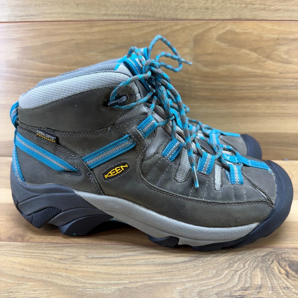 KEEN Targhee II Mid Hiking Boots Womens 10 Gray Teal Waterproof Outdoor Trail